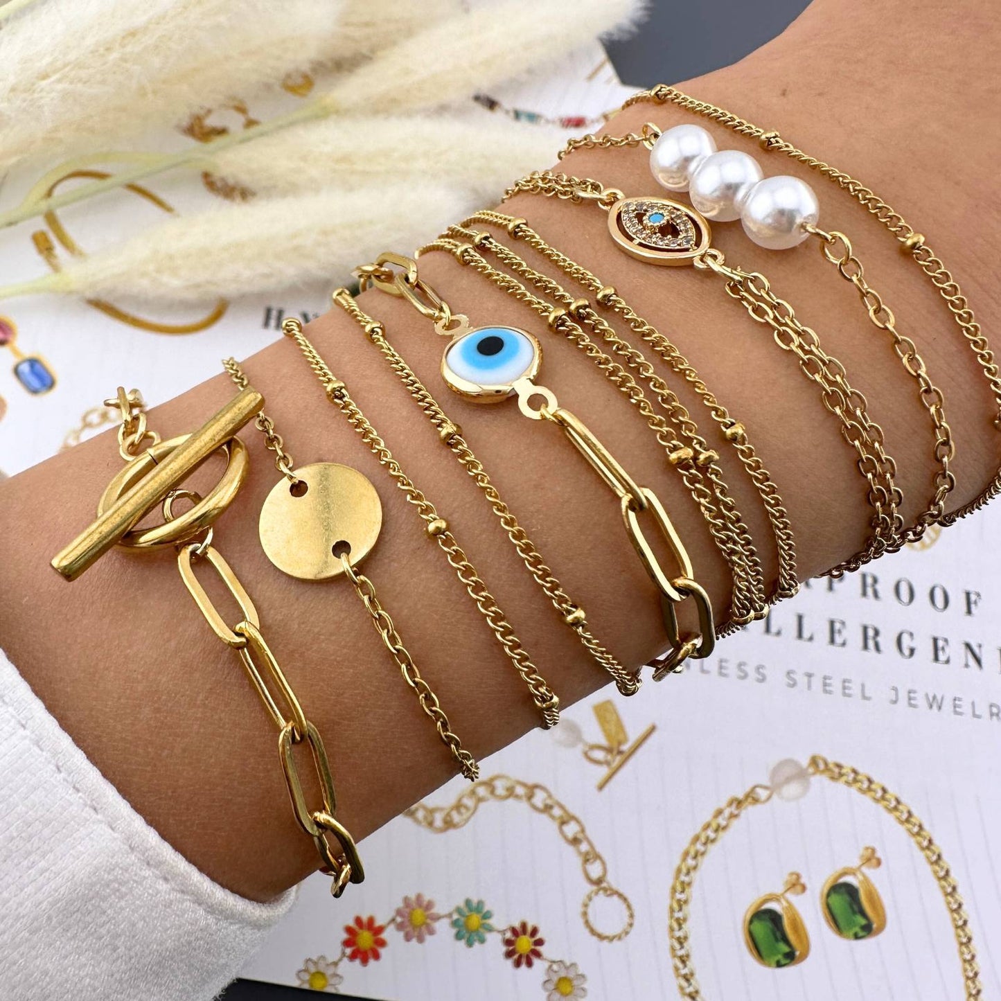 Pulsera Evil Eye 18k Chapado en oro