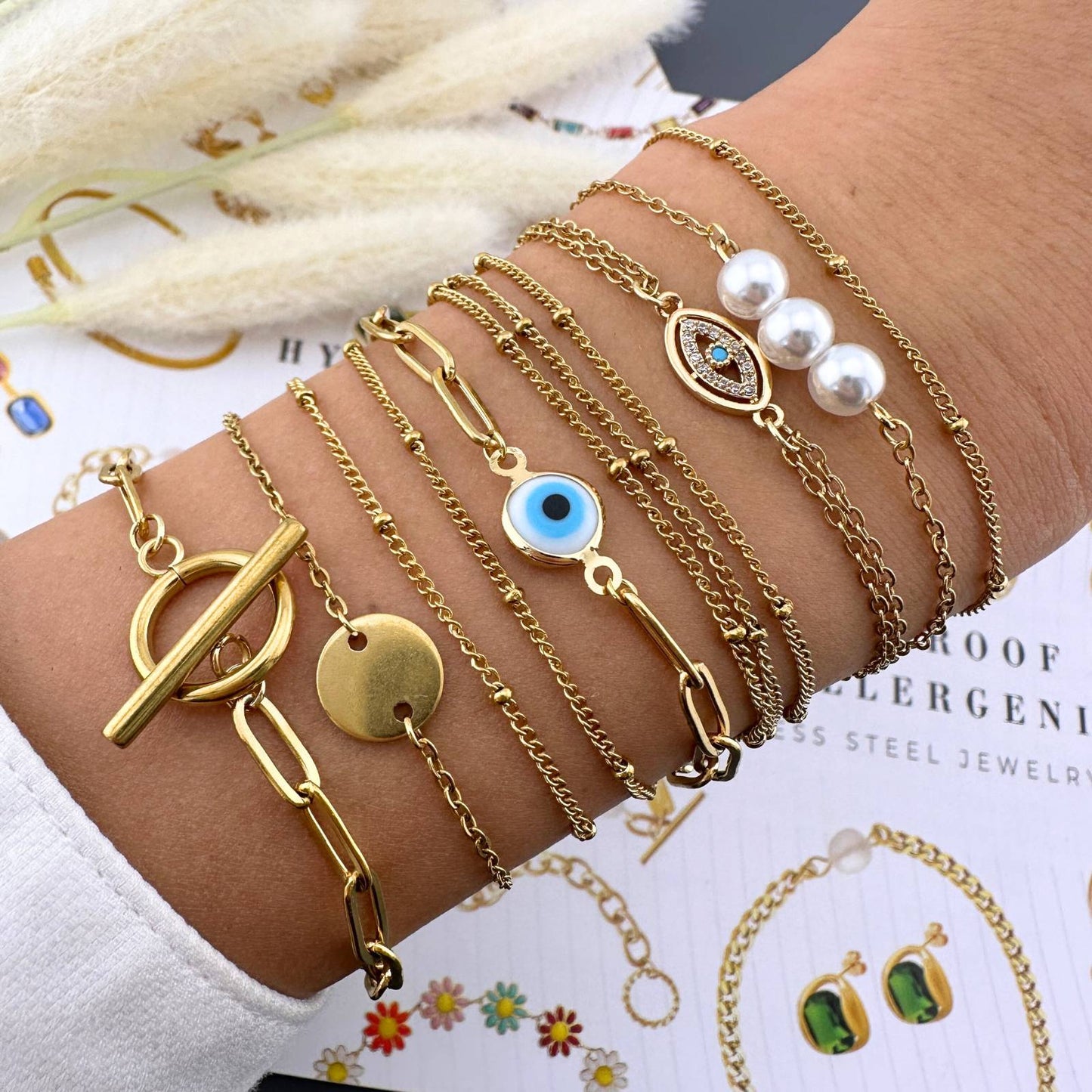 Pulsera Evil Eye 18k Chapado en oro