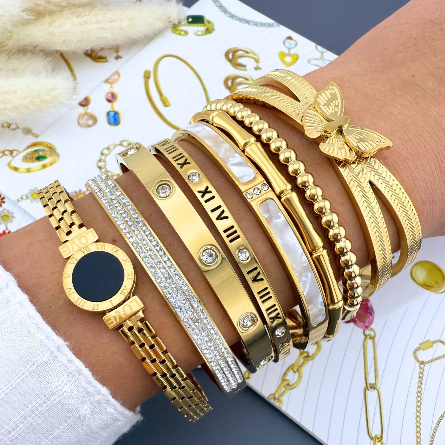 Pulsera, 18K chapado en oro, Cubic zirconia.