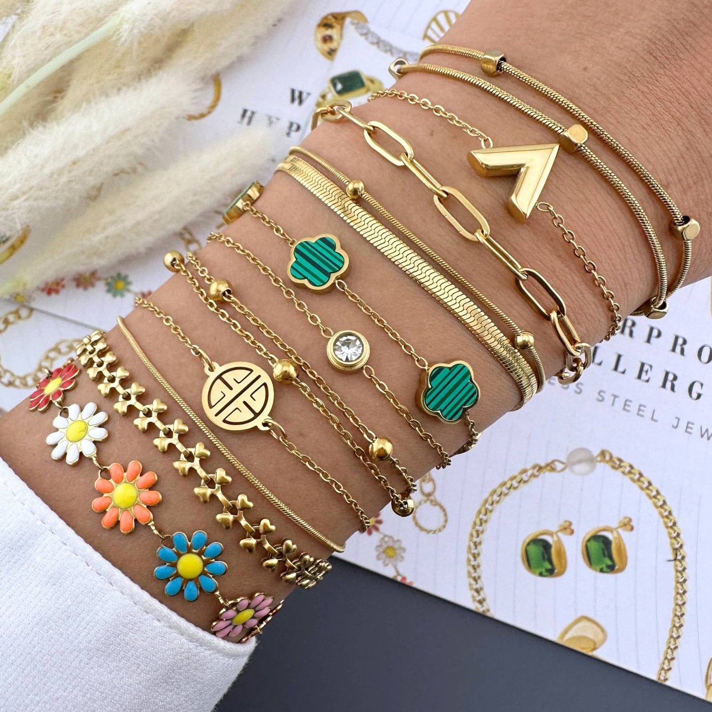 Pulsera Flores Verde Esmeralda