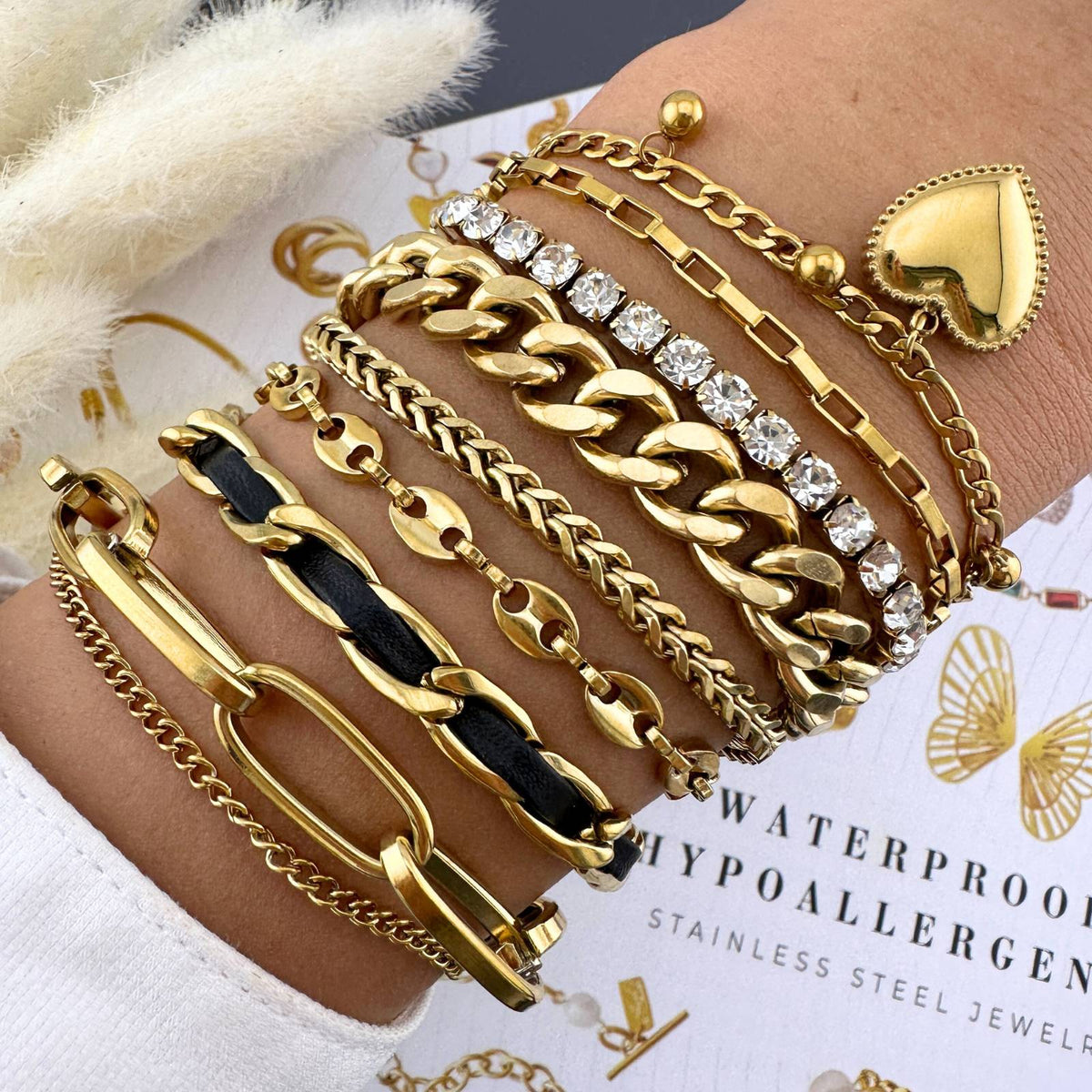 "Tennis" Pulsera, 18K chapado en oro, Circonita cúbica.