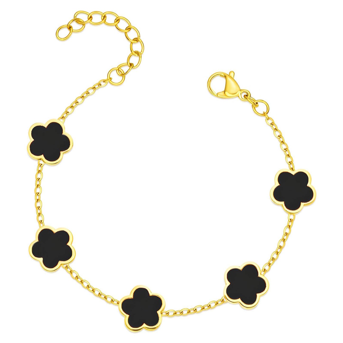 Pulsera Flores Dorado y Negro