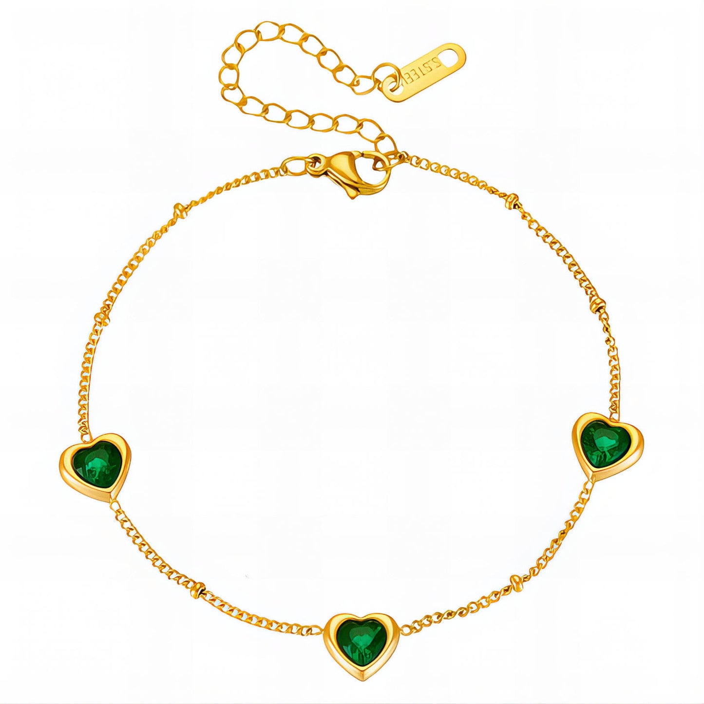 Pulsera de corazones, 18 k Chapado en oro, Circonita cúbica