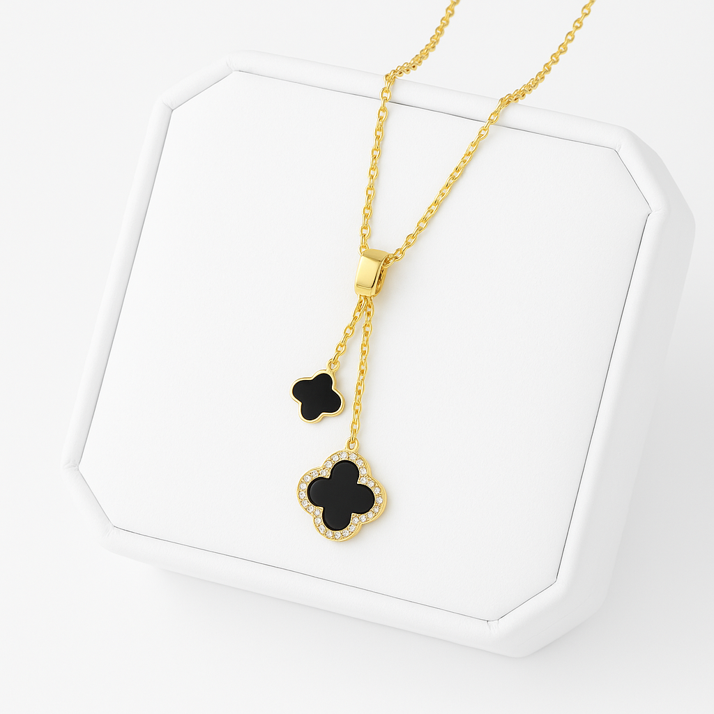 Collar Doble Trebol Negro