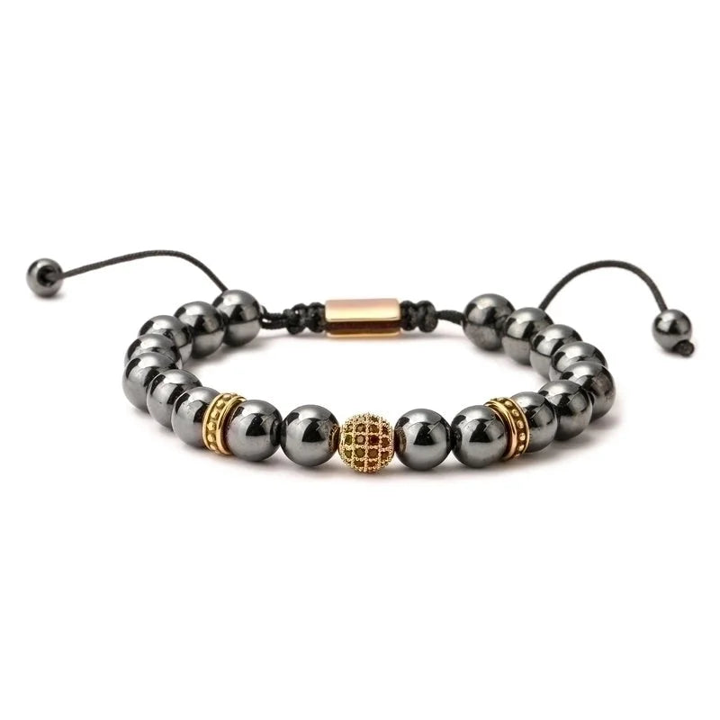 Piedras Negra Pulsera de acero inoxidable con Piedra natural para hombre