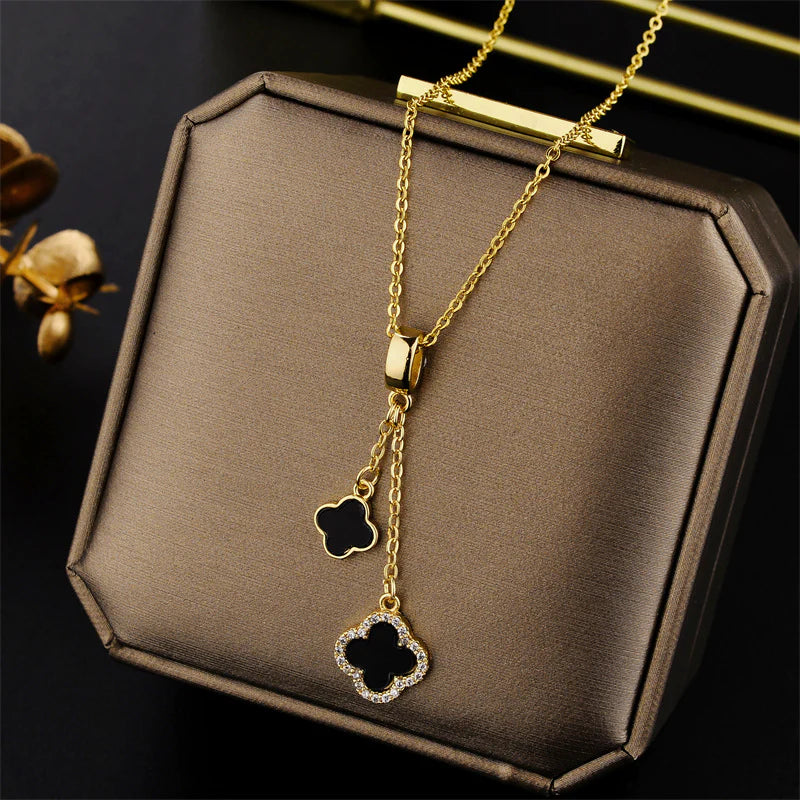 Collar Doble Trebol Negro