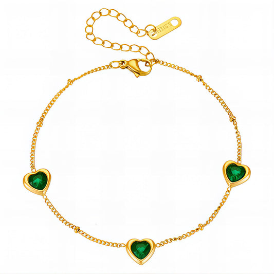 Pulsera de corazones, 18 k Chapado en oro, Circonita cúbica