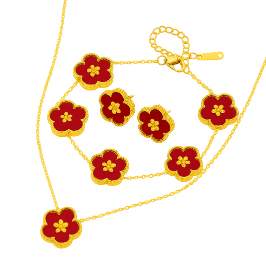 Conjunto Elegante Flor Roja