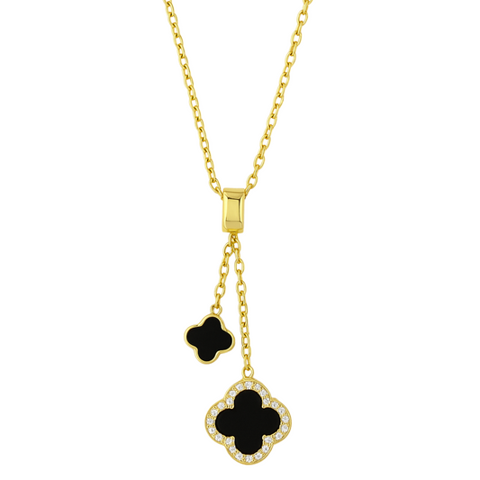 Collar Doble Trebol Negro