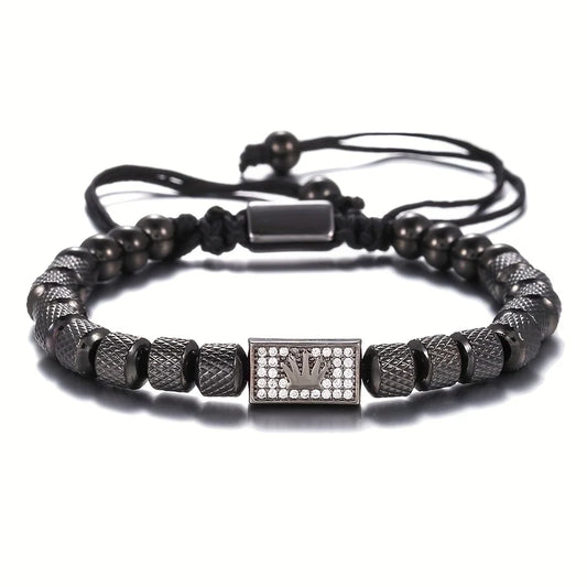 Pulsera Negro de acero inoxidable con incrustaciones de circonitas y baño  para hombre.