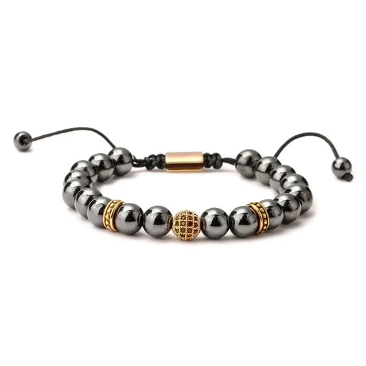 Piedras Negra Pulsera de acero inoxidable con Piedra natural para hombre