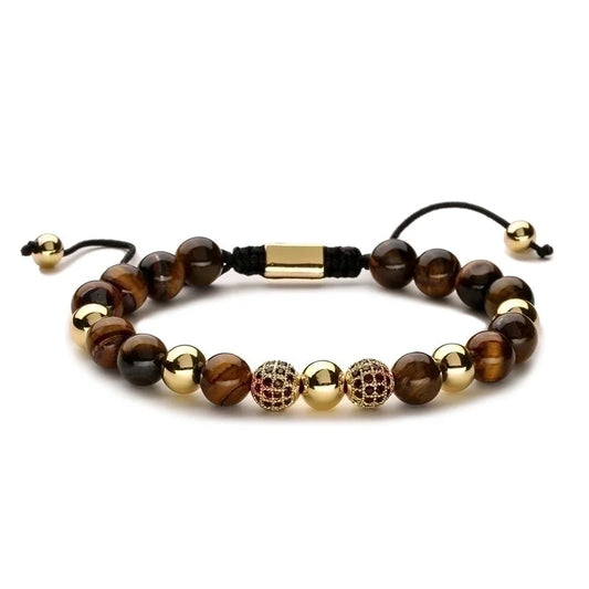 Ojo de tigre Pulsera de acero inoxidable con Piedra natural para hombre