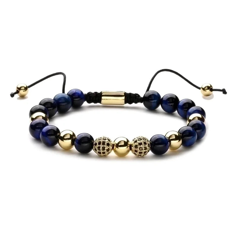 Piedras azul Pulsera de acero inoxidable con Piedra natural para hombre